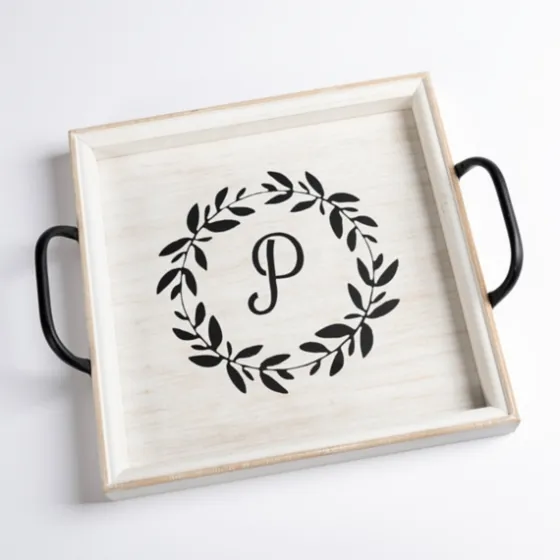 Monogram P Wood Tray With Handles-Kirkland's Home Discount