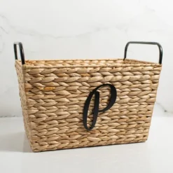 Monogram P Woven Rat Metal Handle Basket-Kirkland's Home Flash Sale