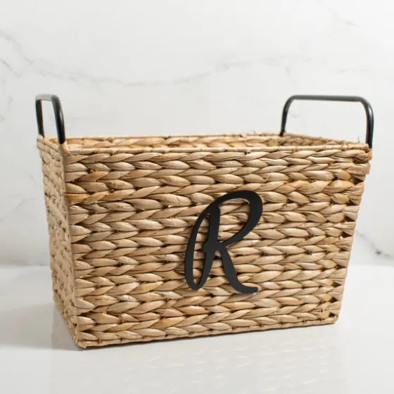 Monogram R Woven Rat Metal Handle Basket-Kirkland's Home Fashion