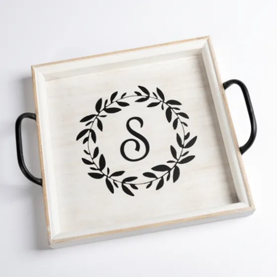 Monogram S Wood Tray With Handles-Kirkland's Home Online