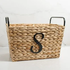 Monogram S Woven Rat Metal Handle Basket-Kirkland's Home Best Sale