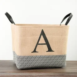 Monogrammed A Black Diamond Jute Storage Bin-Kirkland's Home Cheap