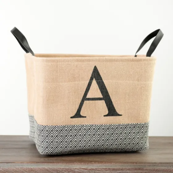 Monogrammed A Black Diamond Jute Storage Bin-Kirkland's Home Cheap
