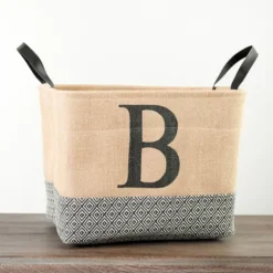 Monogrammed B Black Diamond Jute Storage Bin-Kirkland's Home Discount