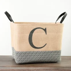 Monogrammed C Black Diamond Jute Storage Bin-Kirkland's Home Shop