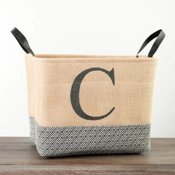 Monogrammed C Black Diamond Jute Storage Bin-Kirkland's Home Shop