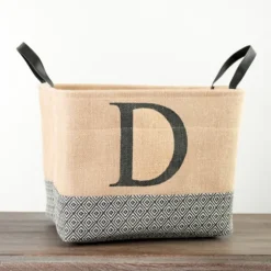 Monogrammed D Black Diamond Jute Storage Bin-Kirkland's Home Clearance