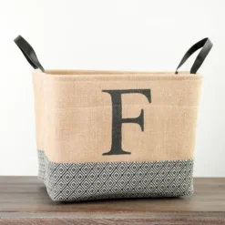 Monogrammed F Black Diamond Jute Storage Bin-Kirkland's Home Best Sale