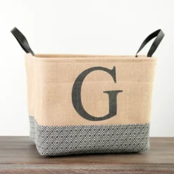 Monogrammed G Black Diamond Jute Storage Bin-Kirkland's Home Store