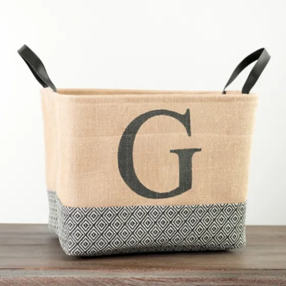 Monogrammed G Black Diamond Jute Storage Bin-Kirkland's Home Store