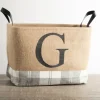 Monogrammed G Gray Plaid Leather Handle Jute Bin-Kirkland's Home Flash Sale