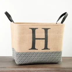 Monogrammed H Black Diamond Jute Storage Bin-Kirkland's Home Store
