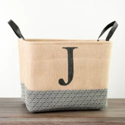 Monogrammed J Black Diamond Jute Storage Bin-Kirkland's Home Fashion
