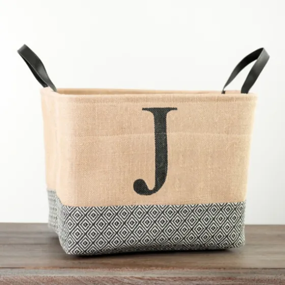 Monogrammed J Black Diamond Jute Storage Bin-Kirkland's Home Fashion