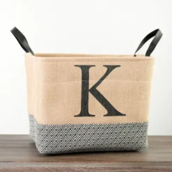 Monogrammed K Black Diamond Jute Storage Bin-Kirkland's Home Best
