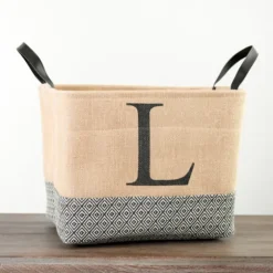Monogrammed L Black Diamond Jute Storage Bin-Kirkland's Home Cheap