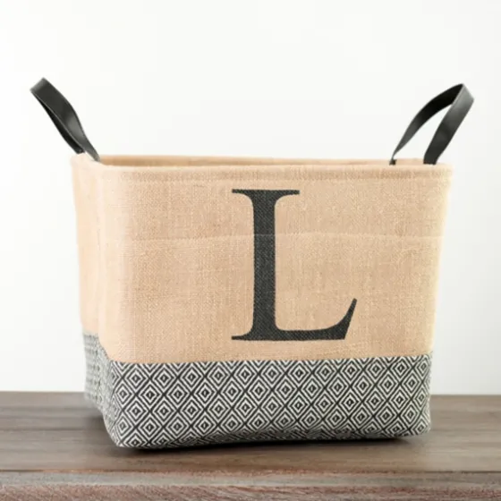 Monogrammed L Black Diamond Jute Storage Bin-Kirkland's Home Cheap