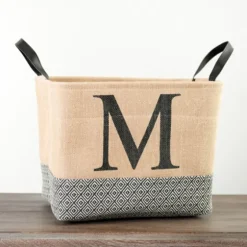 Monogrammed M Black Diamond Jute Storage Bin-Kirkland's Home Hot