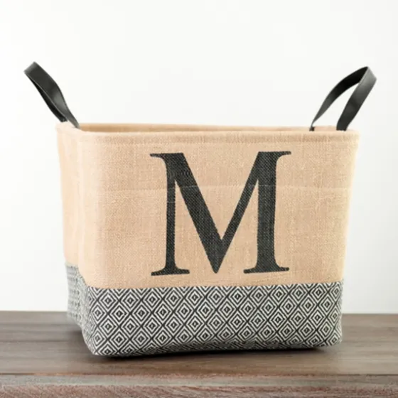 Monogrammed M Black Diamond Jute Storage Bin-Kirkland's Home Hot