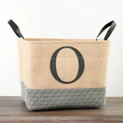 Monogrammed O Black Diamond Jute Storage Bin-Kirkland's Home New