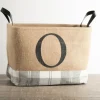 Monogrammed O Gray Plaid Leather Handle Jute Bin-Kirkland's Home Outlet
