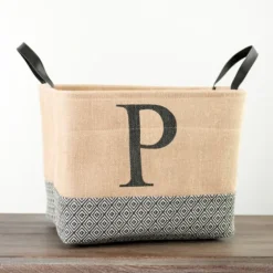 Monogrammed P Black Diamond Jute Storage Bin-Kirkland's Home Clearance