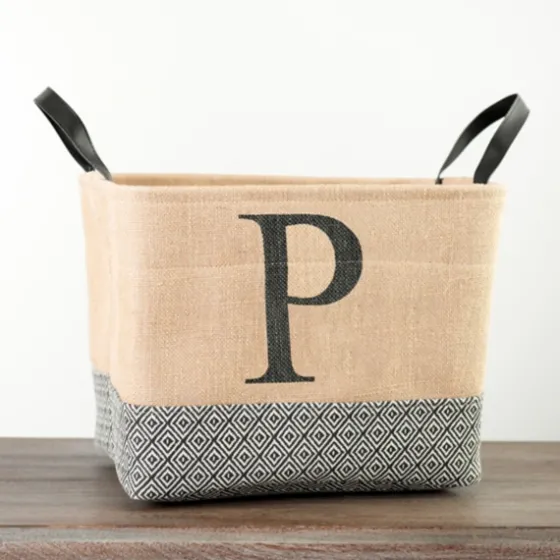 Monogrammed P Black Diamond Jute Storage Bin-Kirkland's Home Clearance