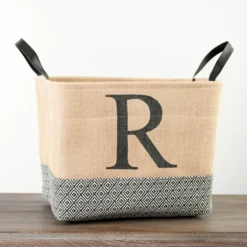 Monogrammed R Black Diamond Jute Storage Bin-Kirkland's Home Cheap