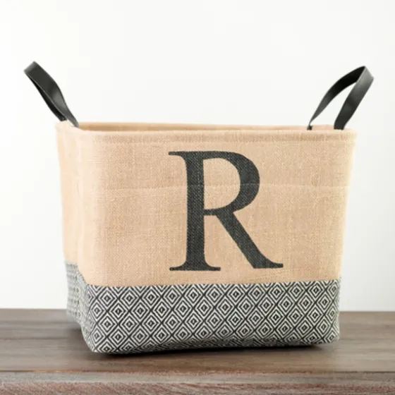 Monogrammed R Black Diamond Jute Storage Bin-Kirkland's Home Cheap