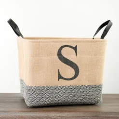 Monogrammed S Black Diamond Jute Storage Bin-Kirkland's Home Online