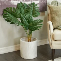 Monstera Plant In Ribbed Rock Planter-Kirkland's Home Outlet