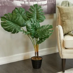 Monstera Plant In Ribbed Rock Planter-Kirkland's Home Outlet