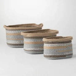 Multicolor Jute And Polyester Baskets, Set Of 3-Kirkland's Home New