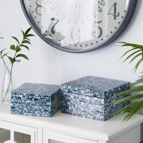 Multicolor Mother Of Pearl Coastal Boxes, Set Of 2-Kirkland's Home Cheap