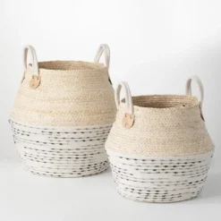 Multicolor Natural Maize Woven Baskets, Set Of 2-Kirkland's Home Sale