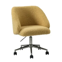 Mustard Sherpa Upholstered Swivel Office Chair-Kirkland's Home Fashion