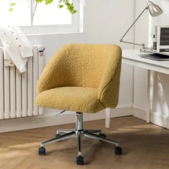 Mustard Sherpa Upholstered Swivel Office Chair-Kirkland's Home Fashion