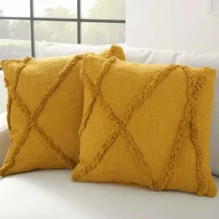 Mustard Tufted Abstract Diamond Pillows, Set Of 2-Kirkland's Home Cheap