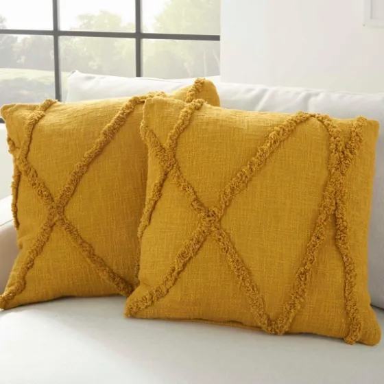 Mustard Tufted Abstract Diamond Pillows, Set Of 2-Kirkland's Home Cheap