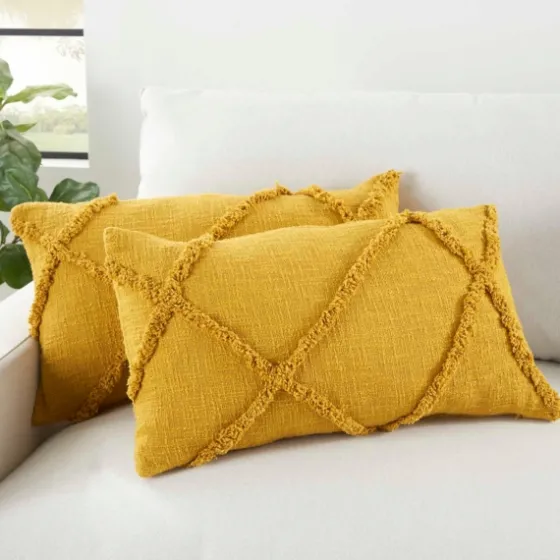 Mustard Tufted Diamond Lumbar Pillows, Set Of 2-Kirkland's Home Fashion