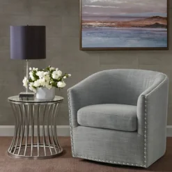 Nailhead Swivelling Barrel Accent Chair-Kirkland's Home Sale