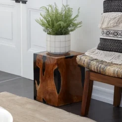 Natural Abstract Teak Wood Grain Accent Table-Kirkland's Home Best Sale