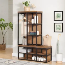 Natural Acacia Wood And Metal Hall Tree With Bench-Kirkland's Home Flash Sale