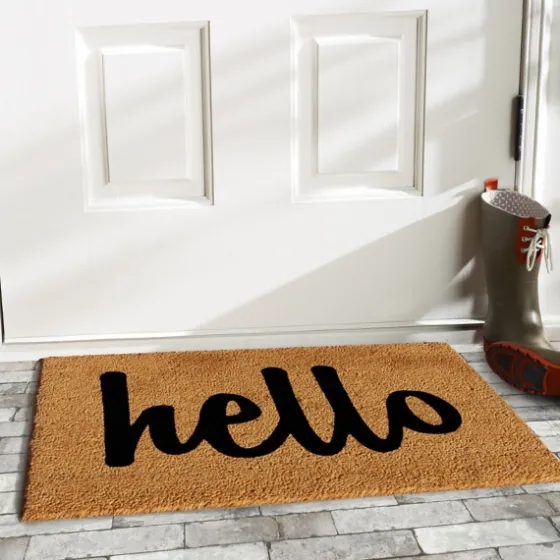 Natural And Black Coir Hello Doormat, 36X24 In.-Kirkland's Home Shop