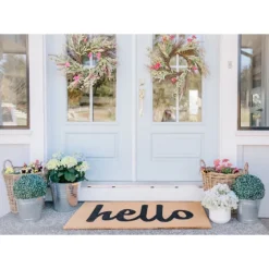 Natural And Black Coir Hello Doormat, 29X17 In.-Kirkland's Home Store