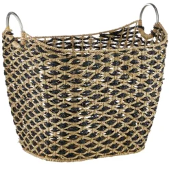 Natural And Black Seagrass Diamond Weave Basket-Kirkland's Home New