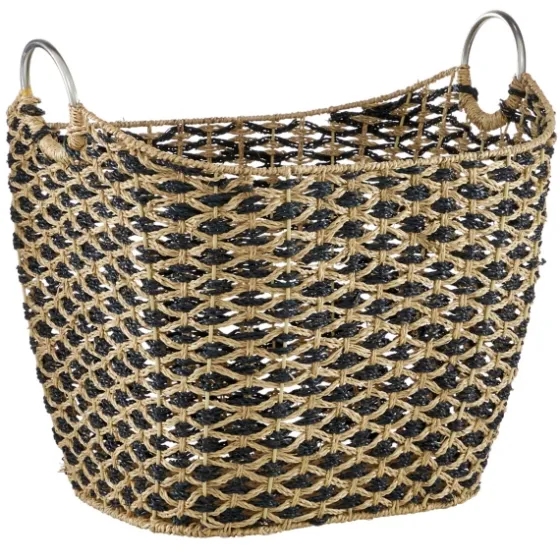 Natural And Black Seagrass Diamond Weave Basket-Kirkland's Home New