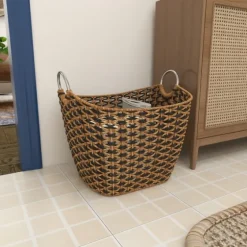 Natural And Black Seagrass Diamond Weave Basket-Kirkland's Home New