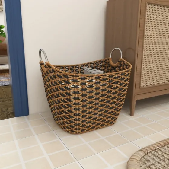 Natural And Black Seagrass Diamond Weave Basket-Kirkland's Home New