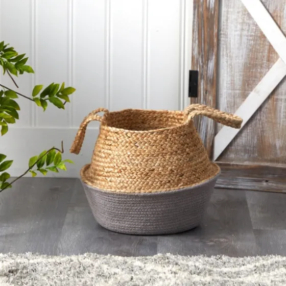 Natural And Gray Woven Jute Planter Basket-Kirkland's Home Online
